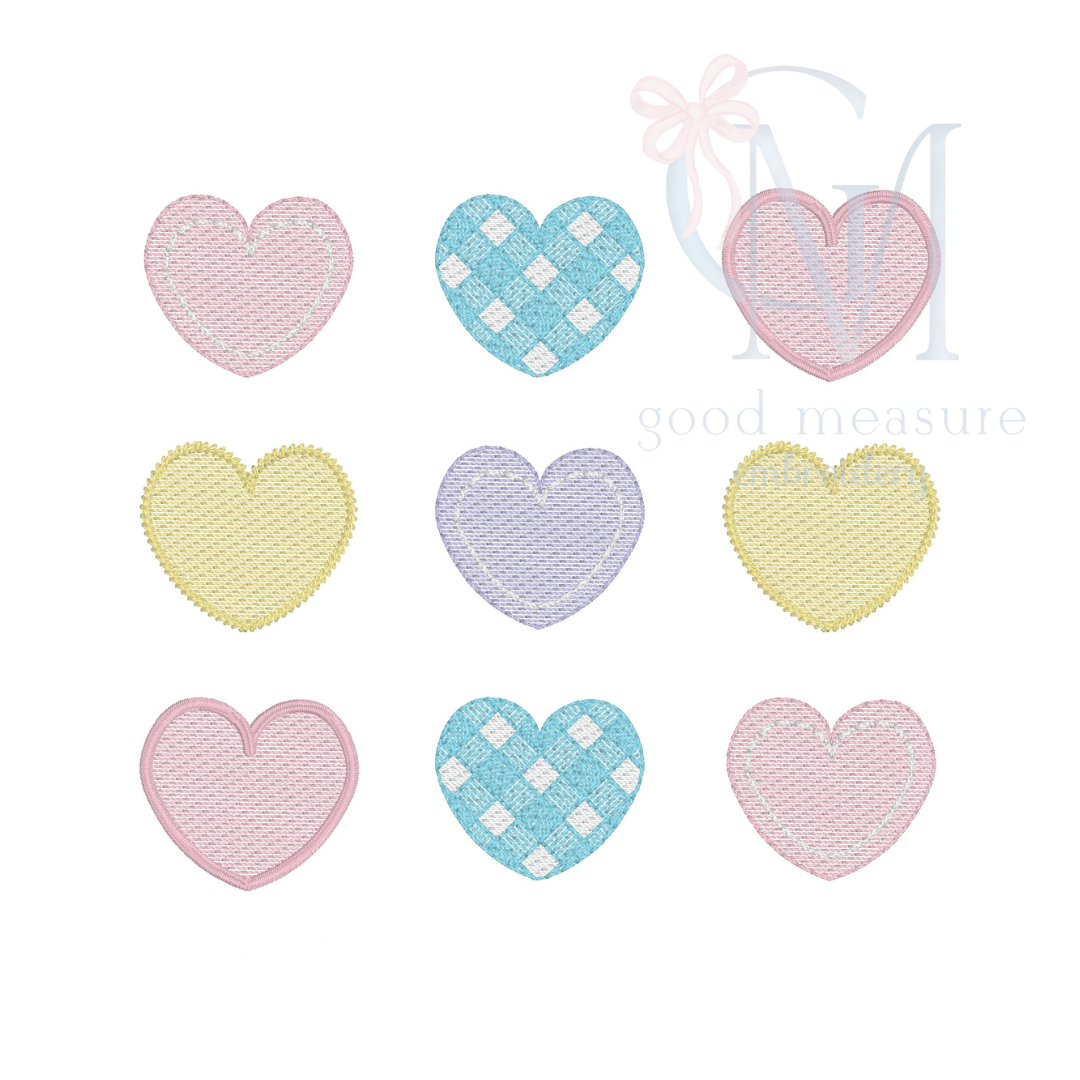 Hearts Grid Sketch Embroidery Design