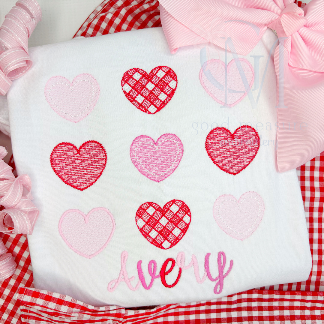 Hearts Grid Sketch Embroidery Design