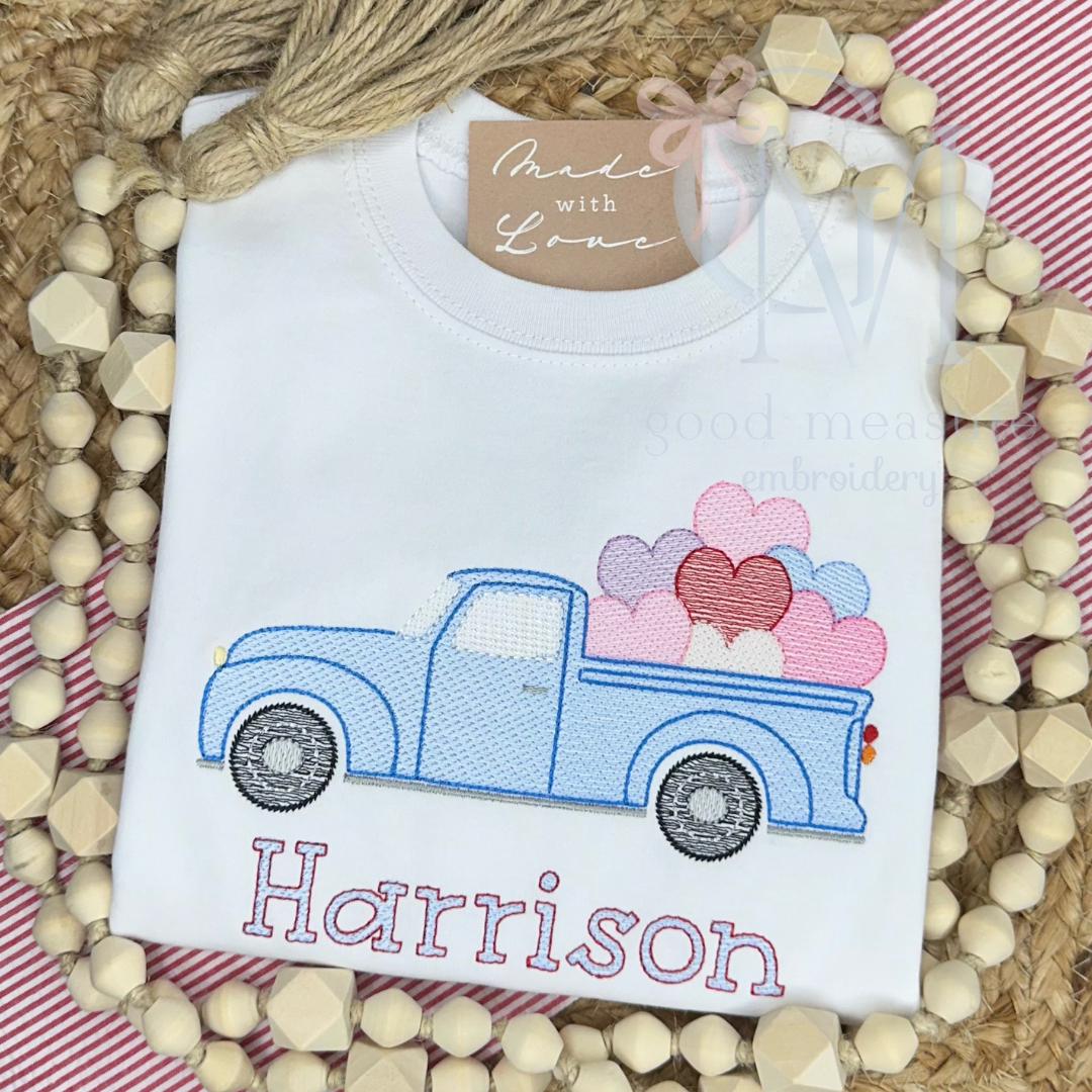 Valentines Pickup Truck Embroidery Design