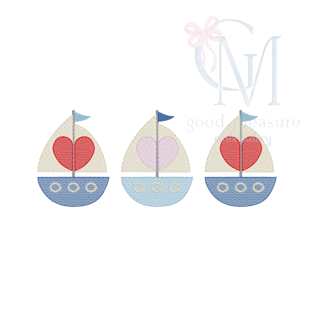 Valentines Sailboat Embroidery Design