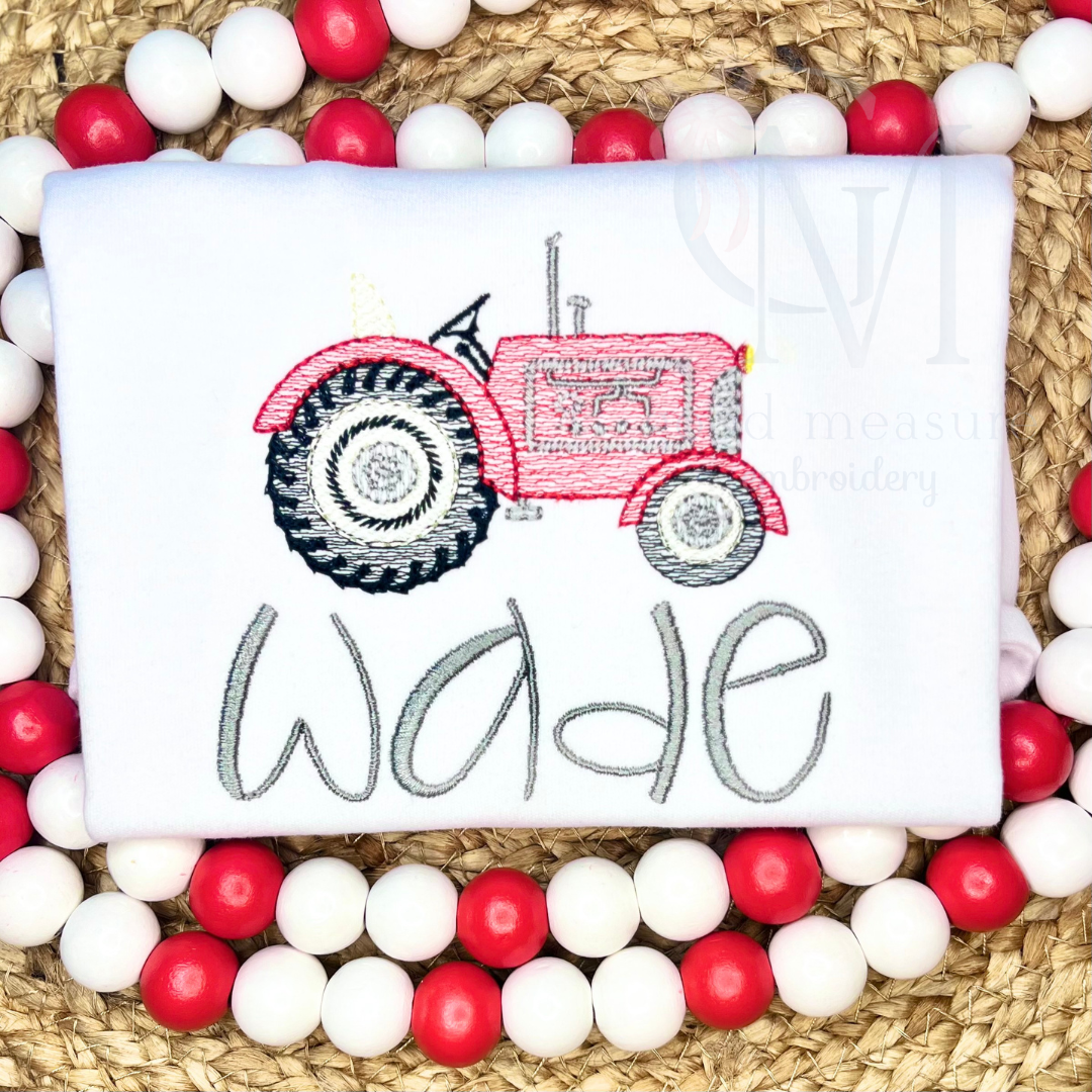 Vintage Tractor Sketch Embroidery Design