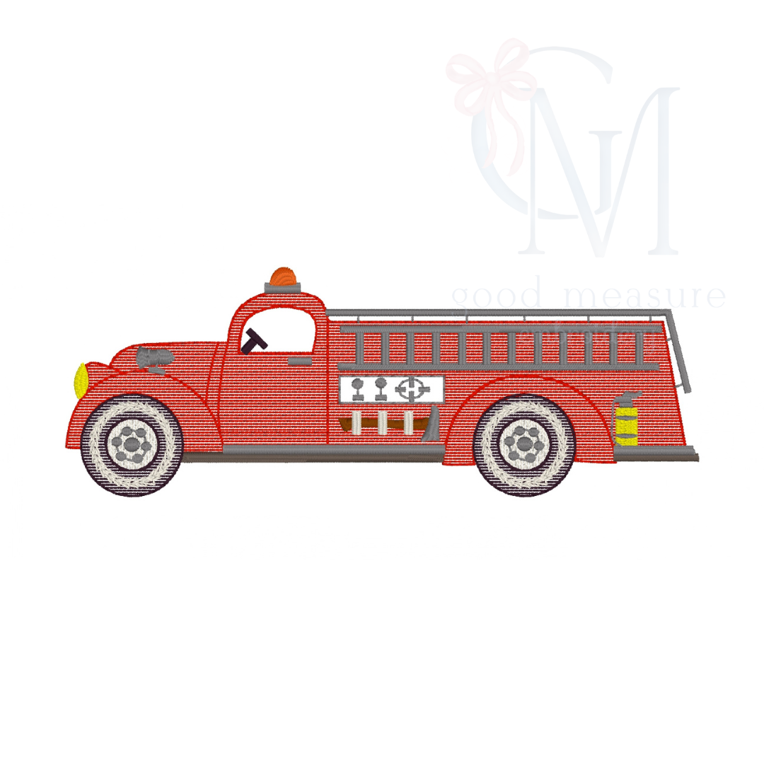 Vintage Fire Truck Sketch Embroidery Design