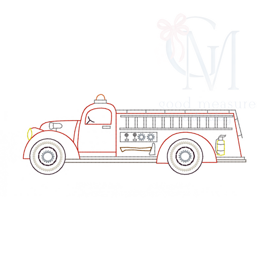 Vintage Stitch Fire Truck Embroidery Design