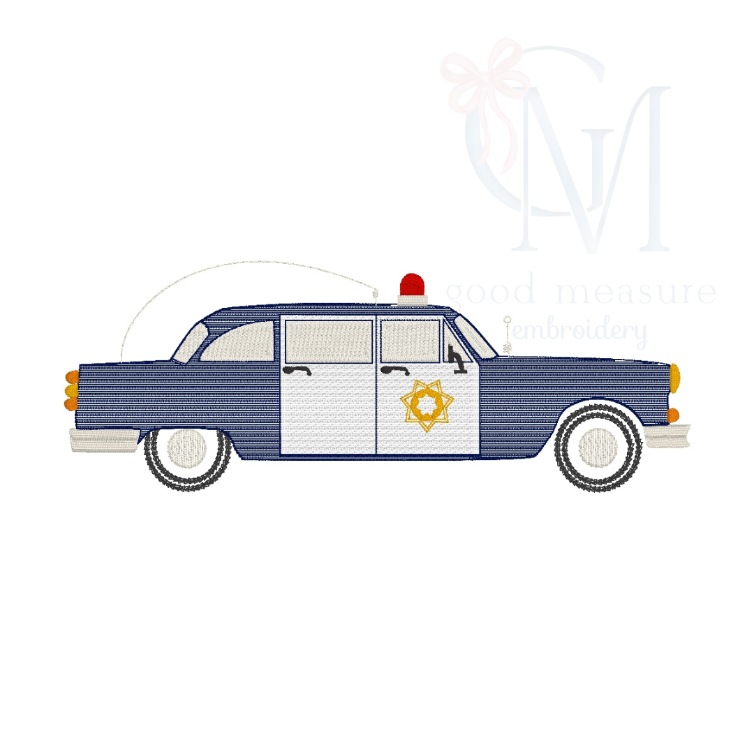 Vintage Police Car Sketch Embroidery Design