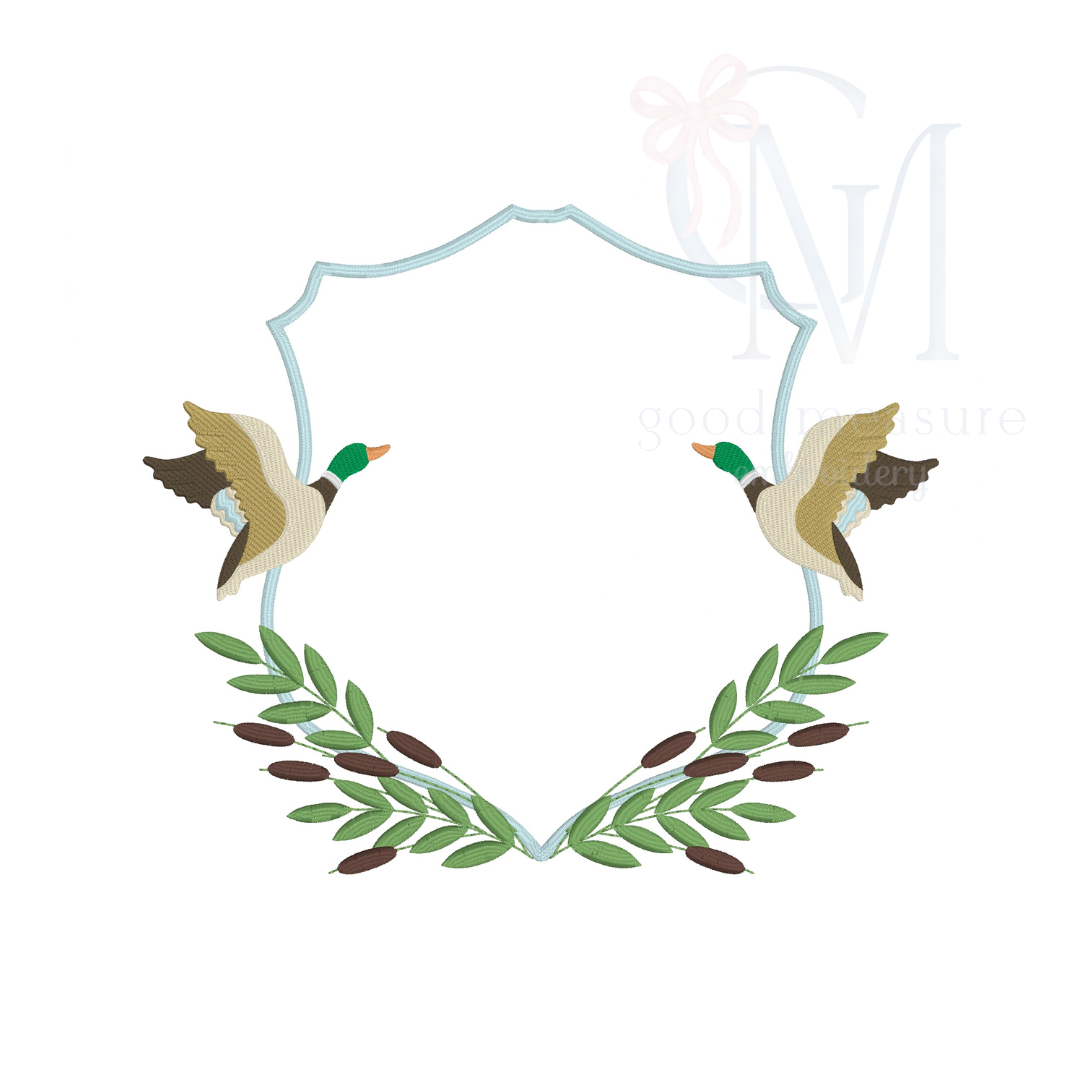 Mallard and Cattails Crest Embroidery Design