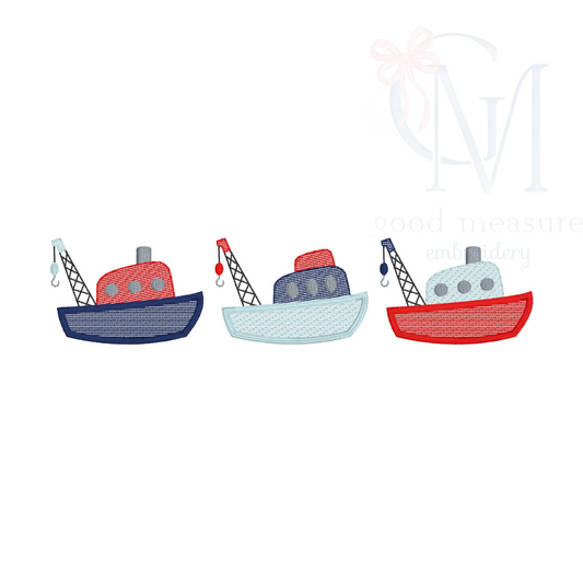 Tugboat Trio Embroidery Design