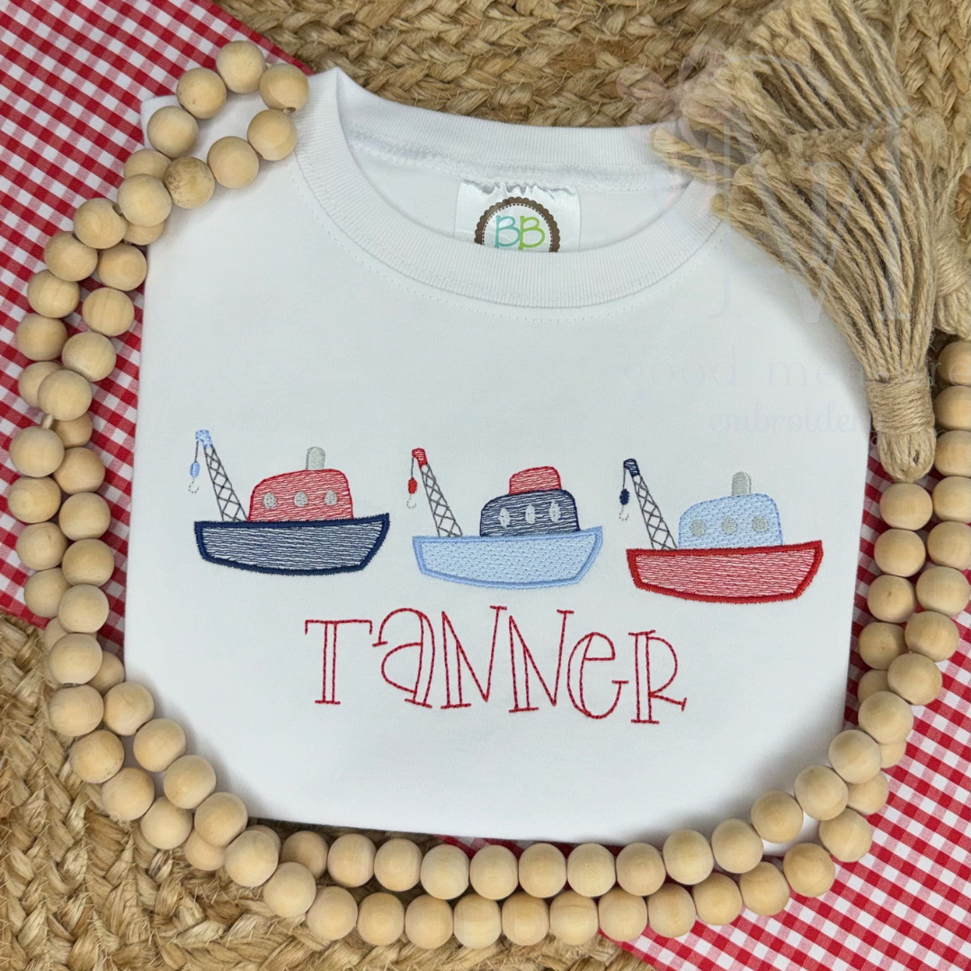 Tugboat Trio Embroidery Design