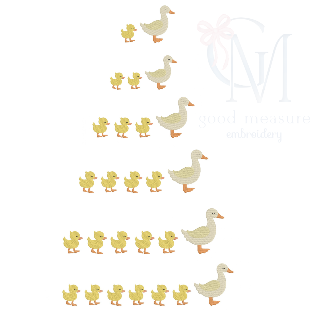 Mama Duck & Ducklings Embroidery Design