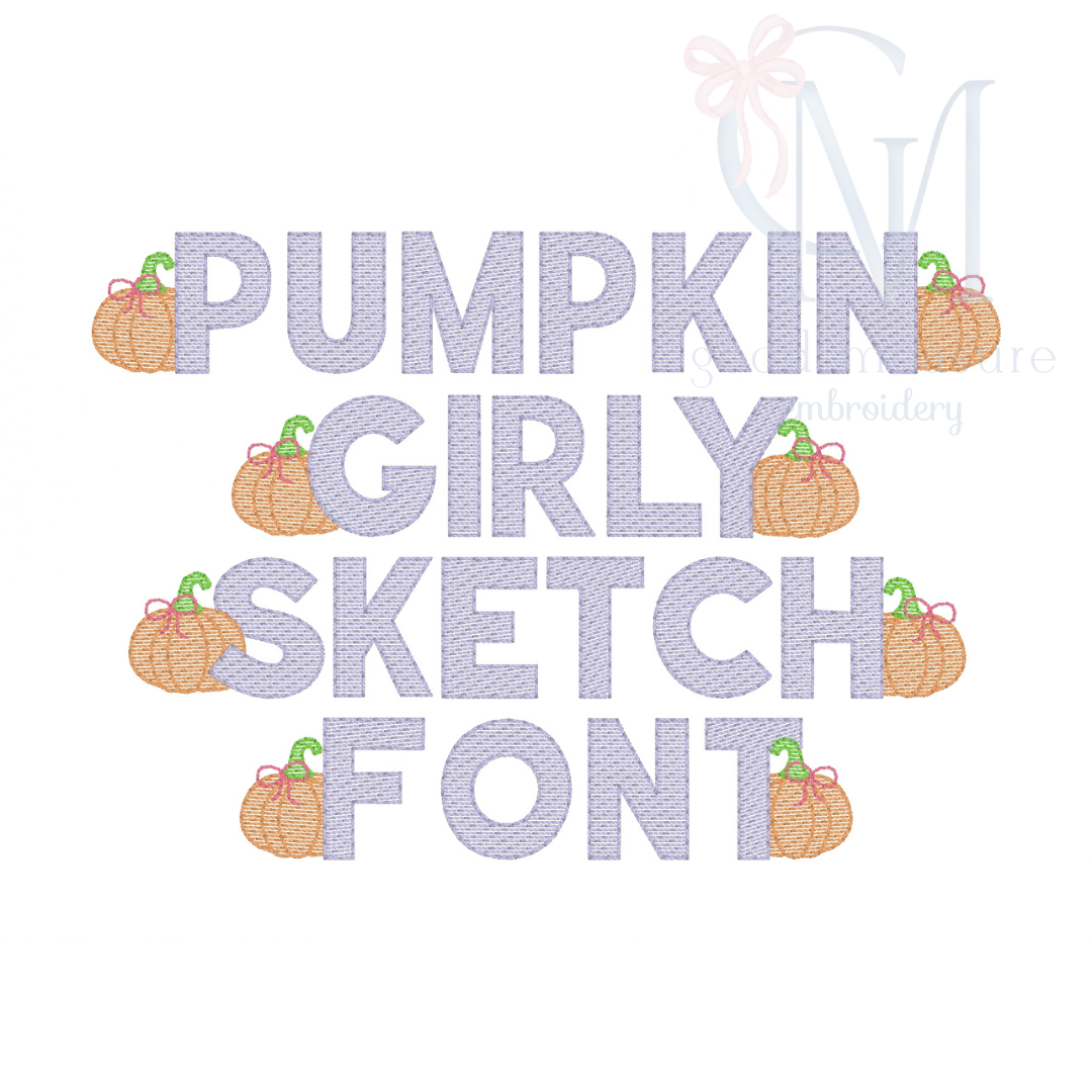 Pumpkin Girly Sketch Font Embroidery Design