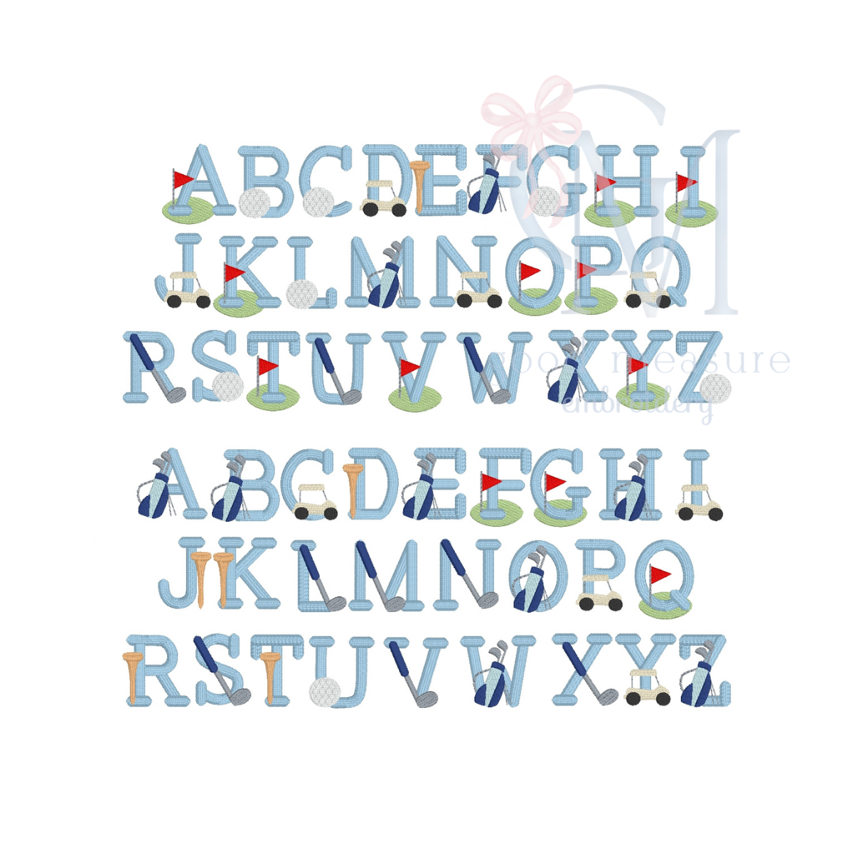 Tee Time Golf Print Font Embroidery Design