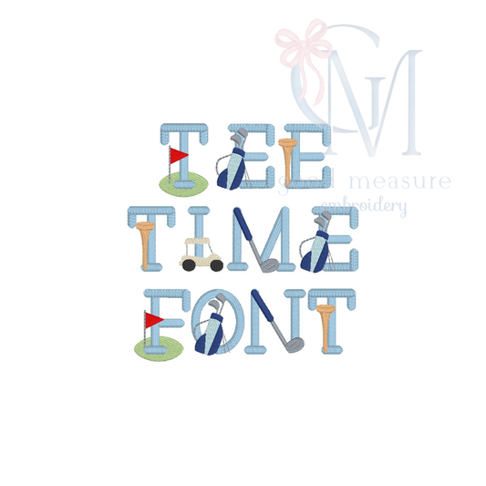 Tee Time Golf Print Font Embroidery Design