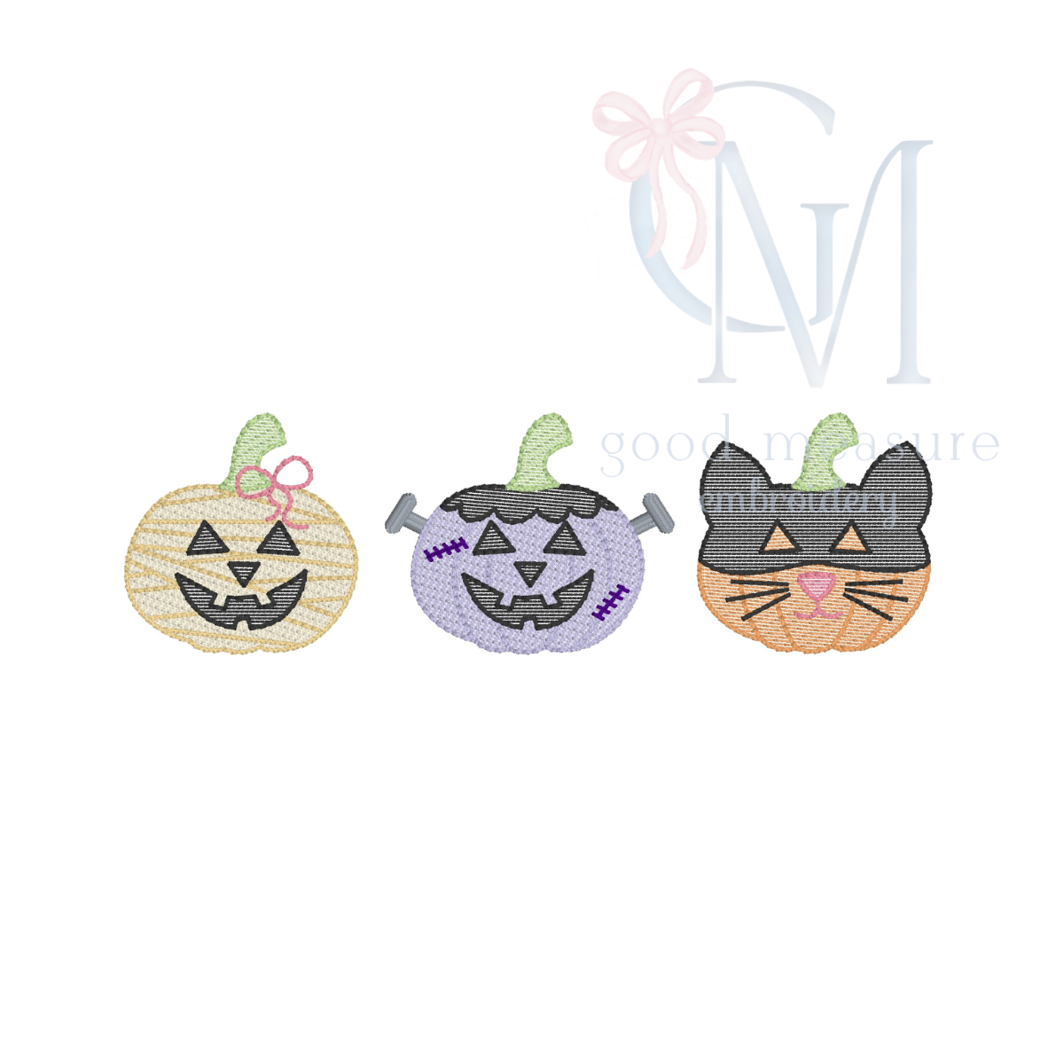 Spooky Halloween Girly Pumpkins in Costume Sketch Embroidery Design