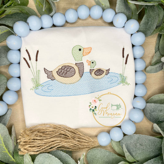 Mallard and Baby Duck Embroidery Design