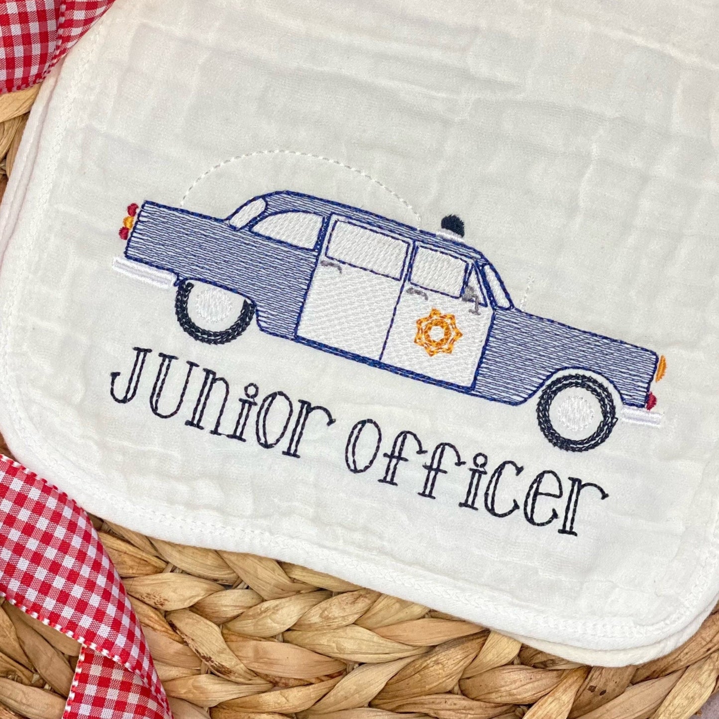 Vintage Police Car Sketch Embroidery Design