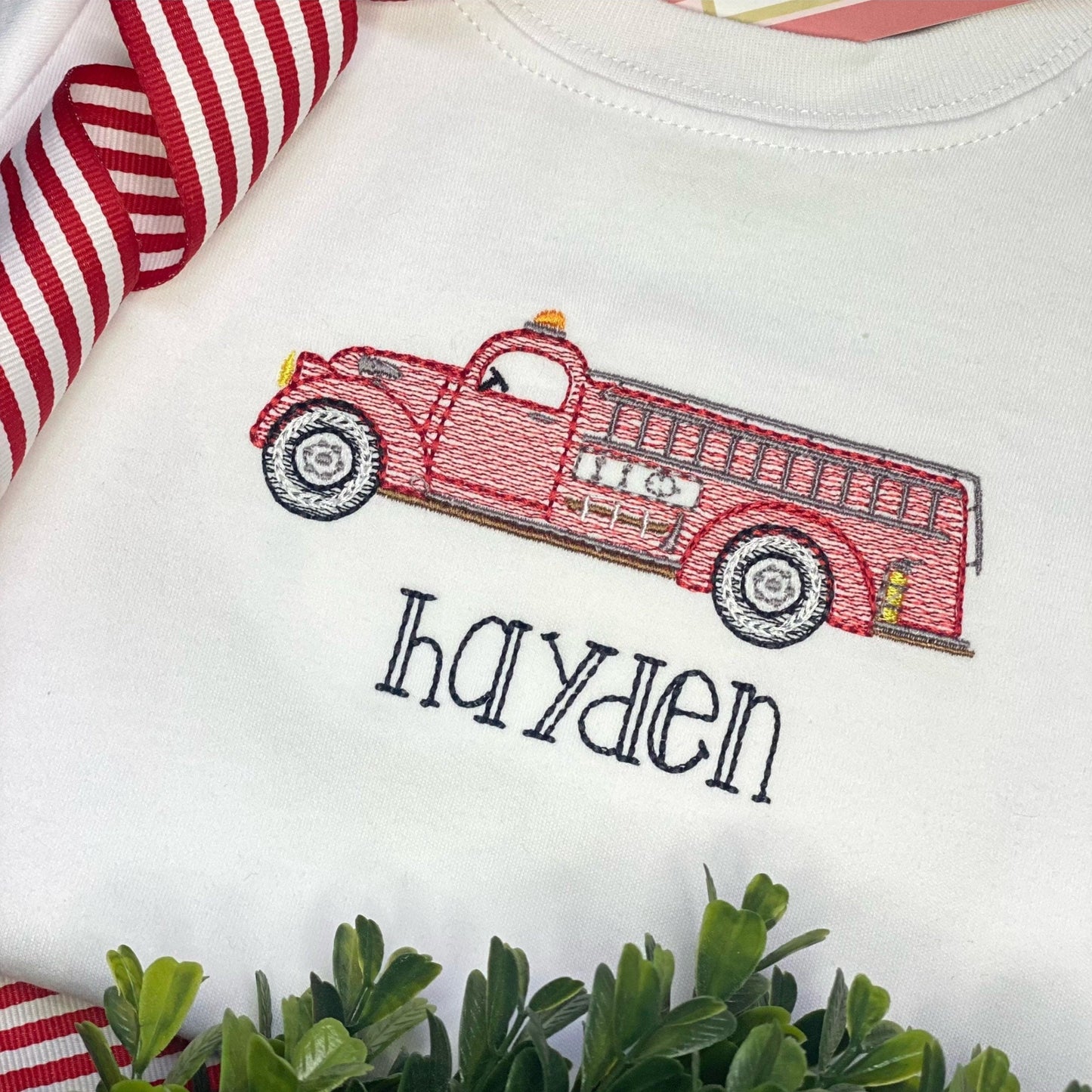 Vintage Fire Truck Sketch Embroidery Design