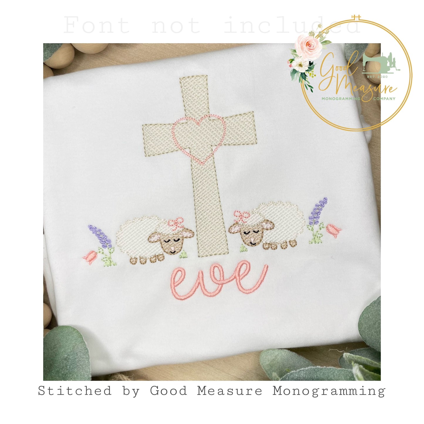 Girl Cross and Lambs Embroidery Design