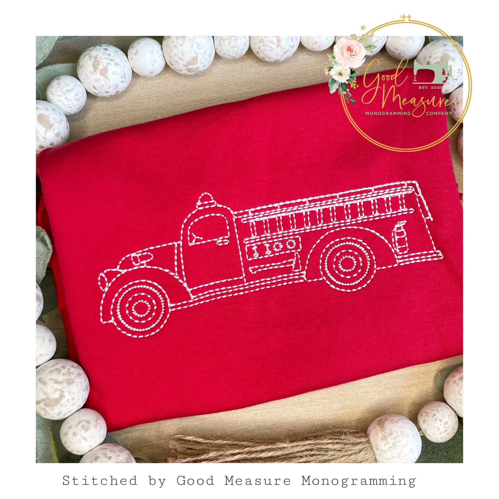 Vintage Stitch Fire Truck Embroidery Design – Good Measure Embroidery