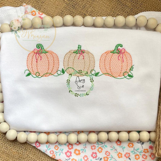 Pumpkins on Vine with Bows Girly Embroidery Design