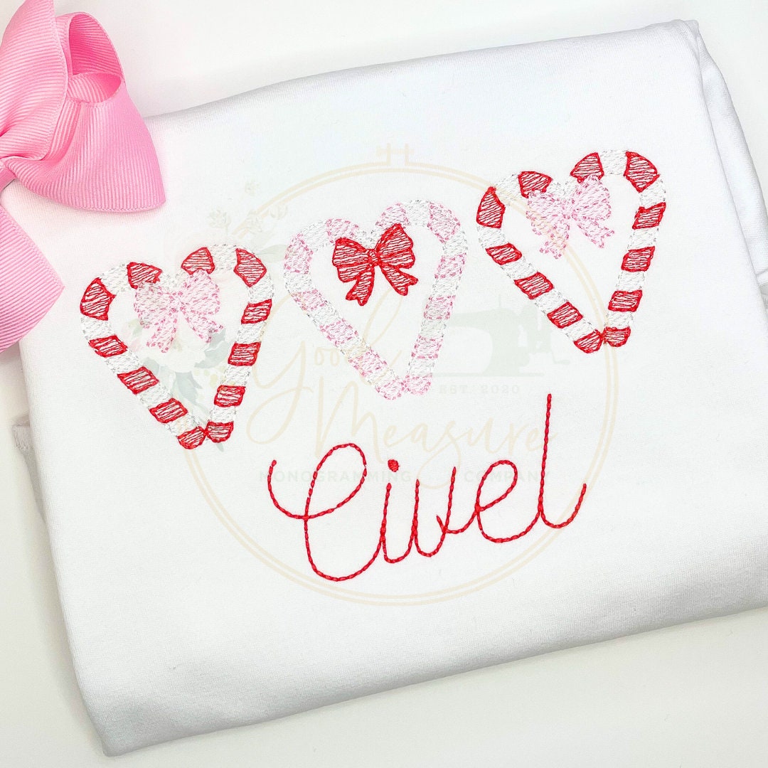 Candy Cane Heart Sketch Embroidery Design