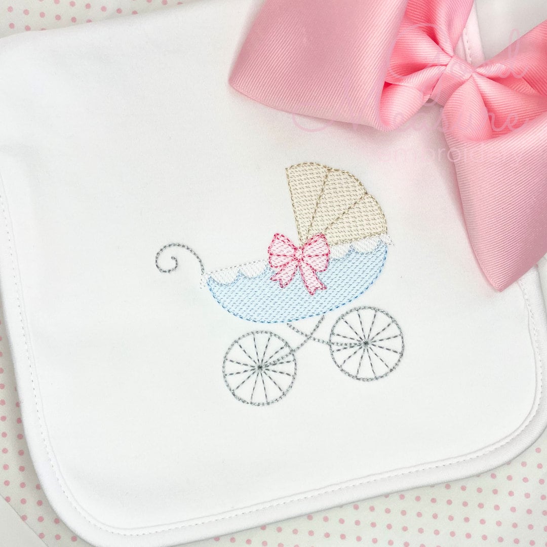 Baby Carriage with Bow Sketch Embroidery Design