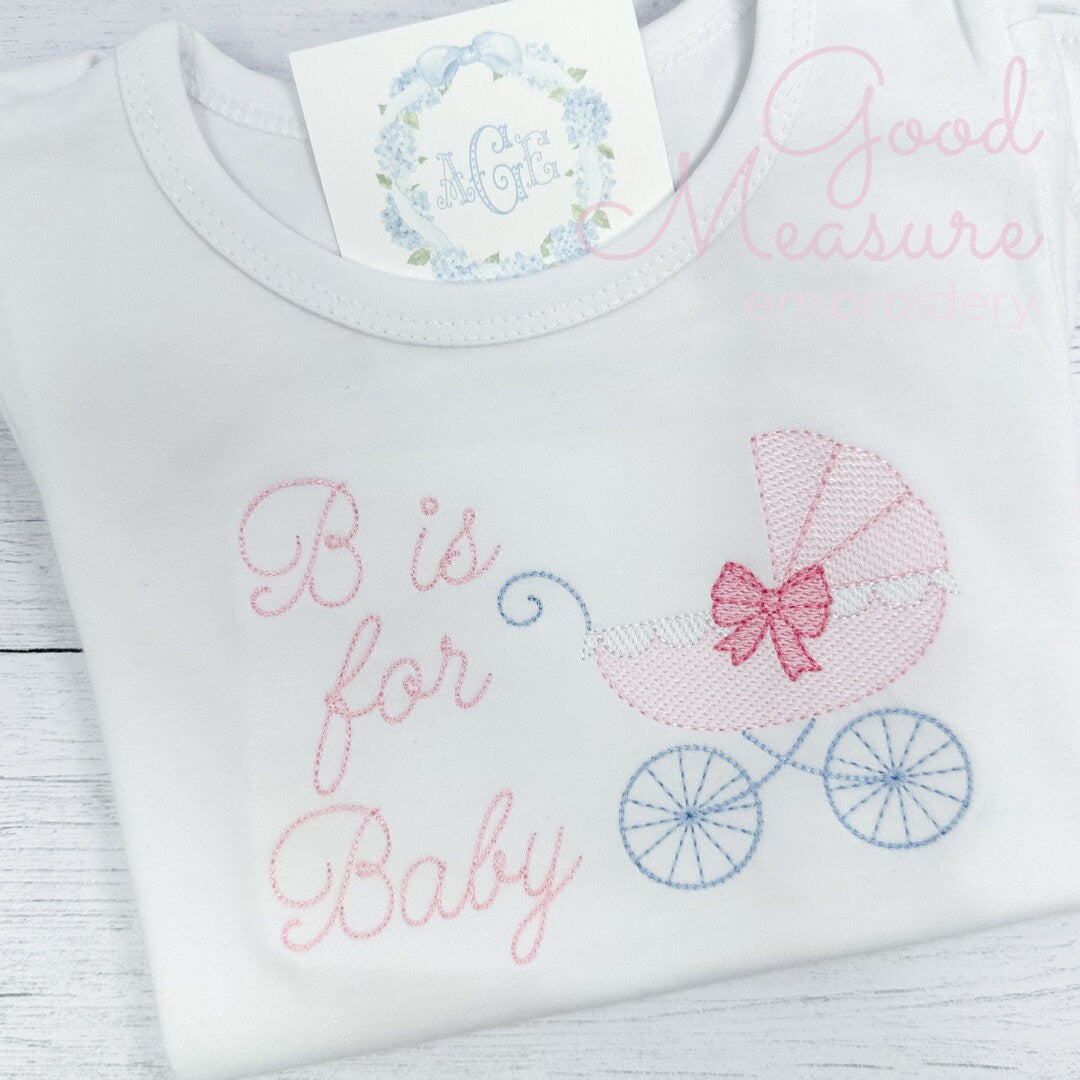 Baby Carriage with Bow Sketch Embroidery Design