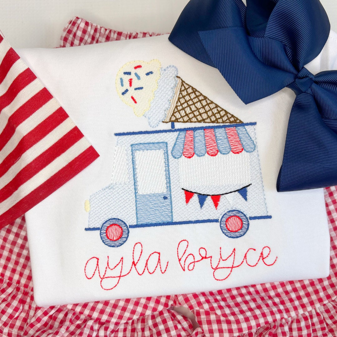 Patriotic Ice Cream Truck Sketch Embroidery Design