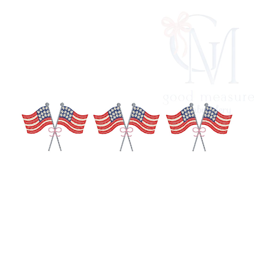 Crossed American Flag Sketch Trio with Bow Embroidery Design