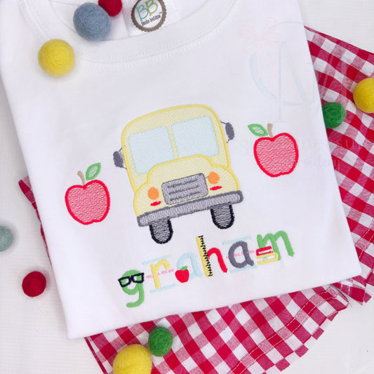 Back to School Bus Embroidery Design