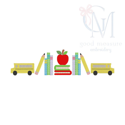 Bus and Books Embroidery Design