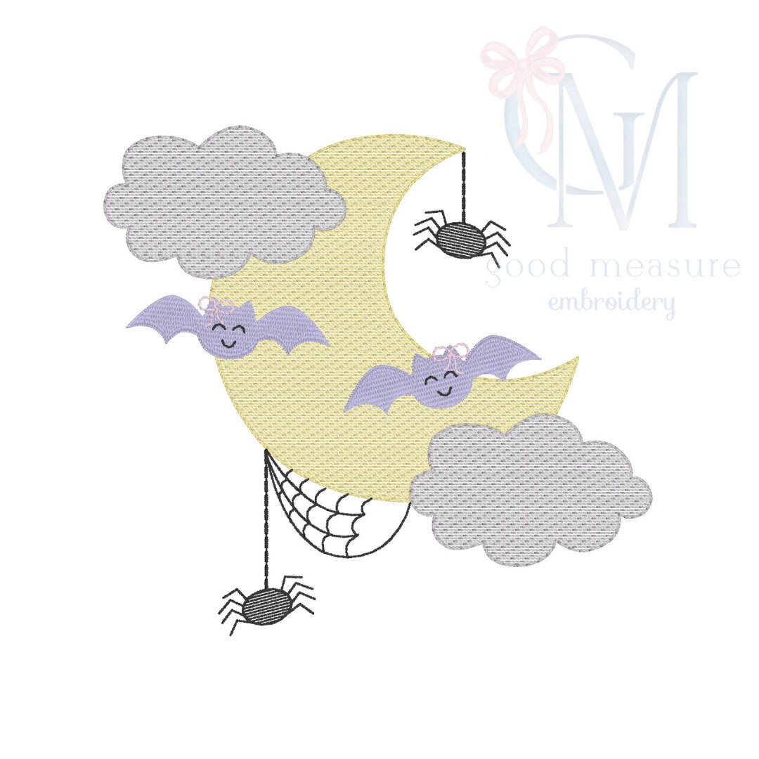 Girly Halloween Moon Embroidery Design