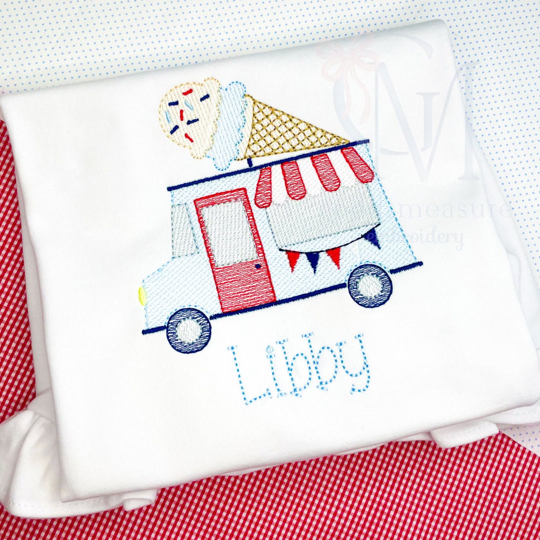 Patriotic Ice Cream Truck Sketch Embroidery Design