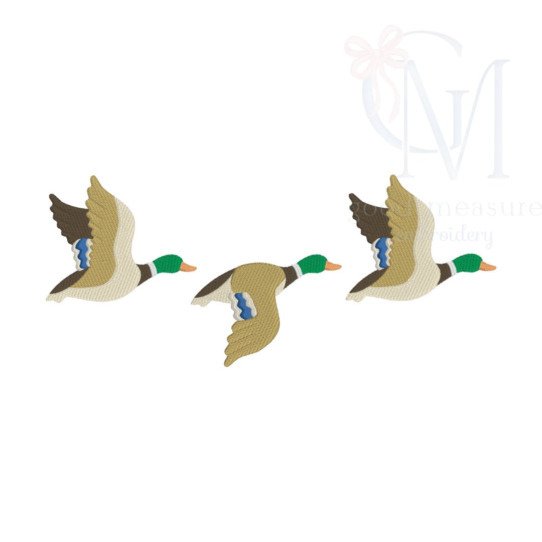 Flying Mallard Trio Embroidery Design