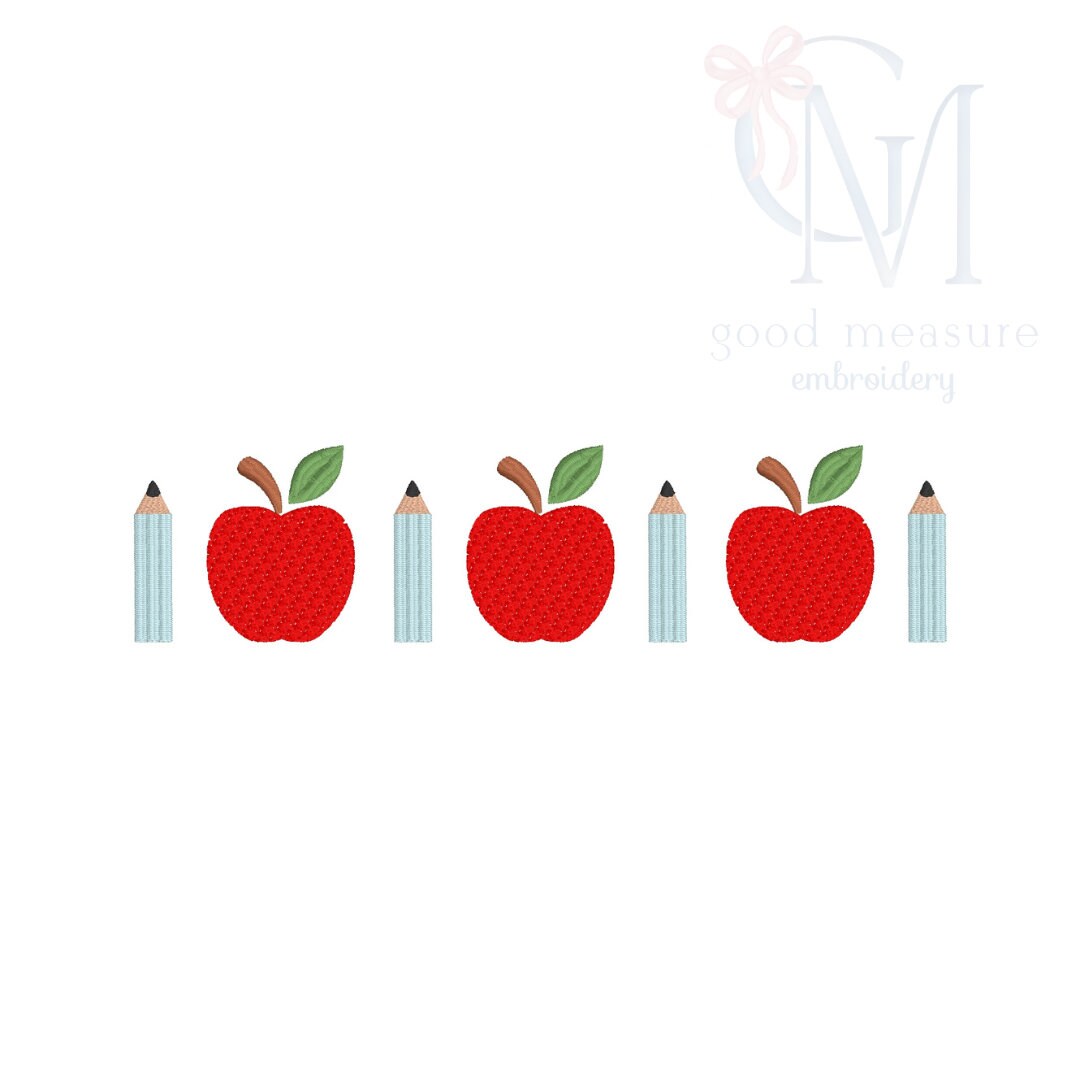 French Knot Apples and Pencils Embroidery Design