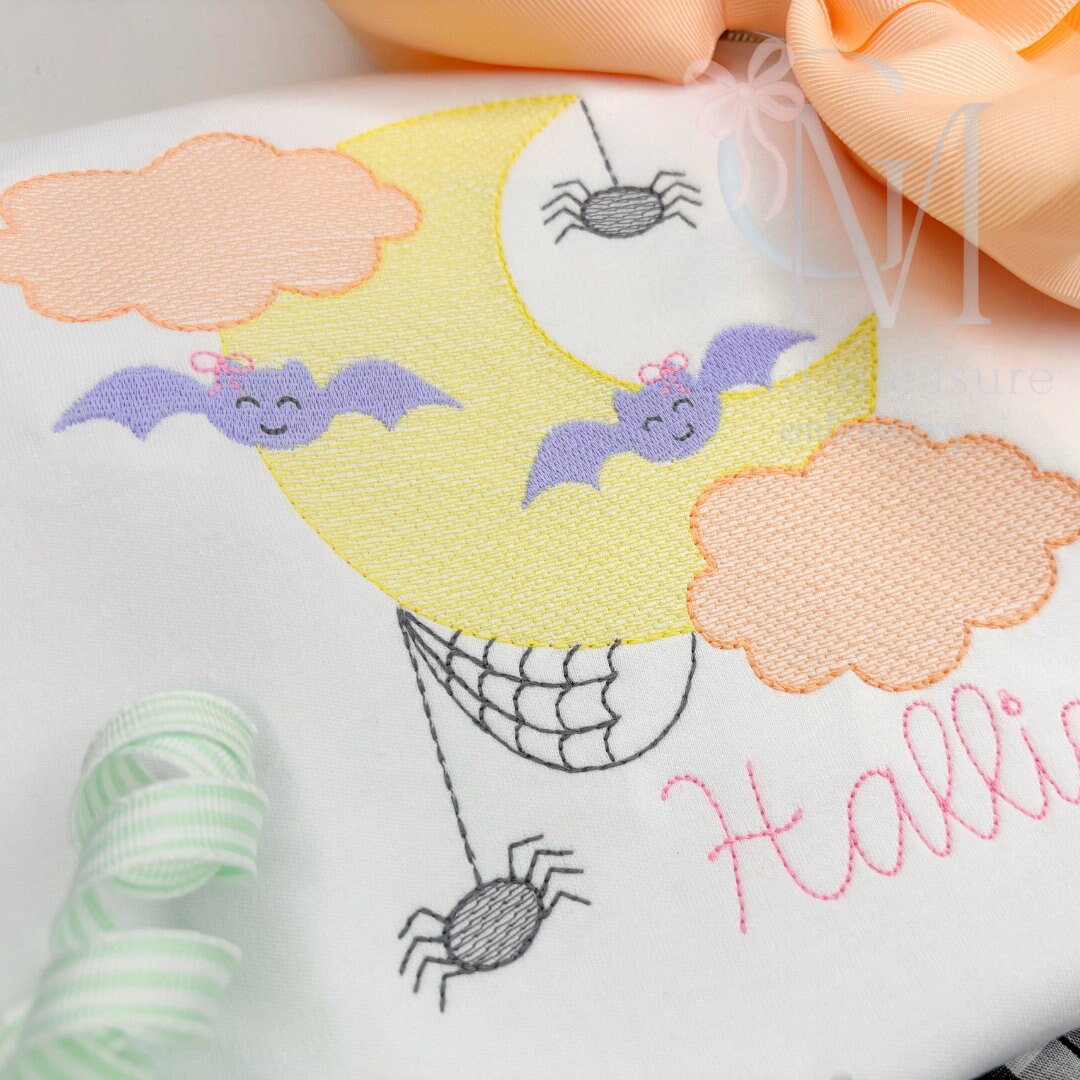 Girly Halloween Moon Embroidery Design