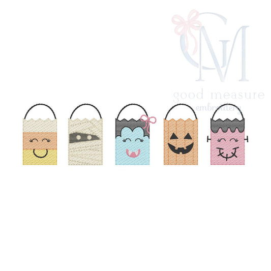 Halloween Girly Treat Bags Embroidery Design