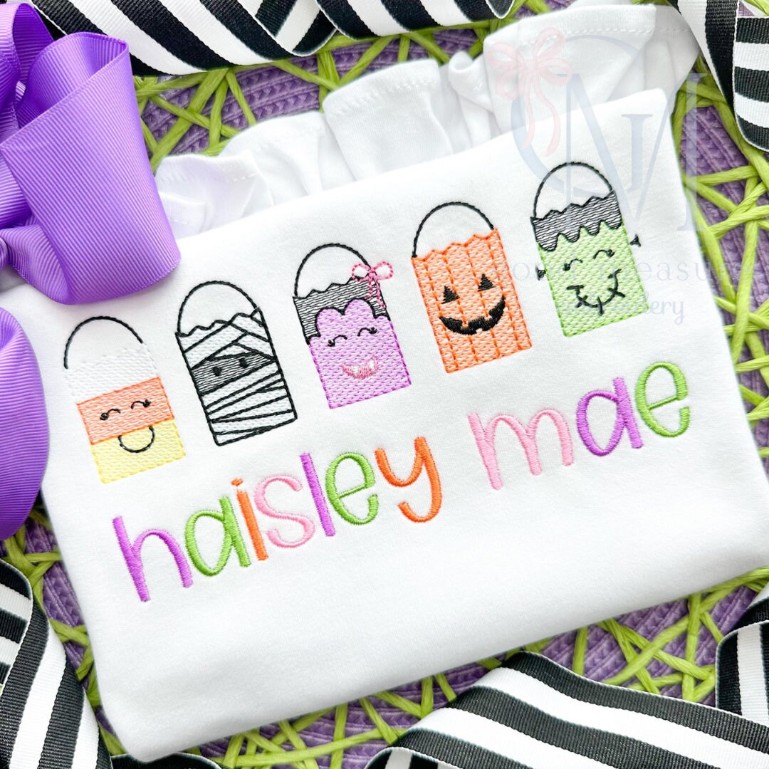 Halloween Girly Treat Bags Embroidery Design