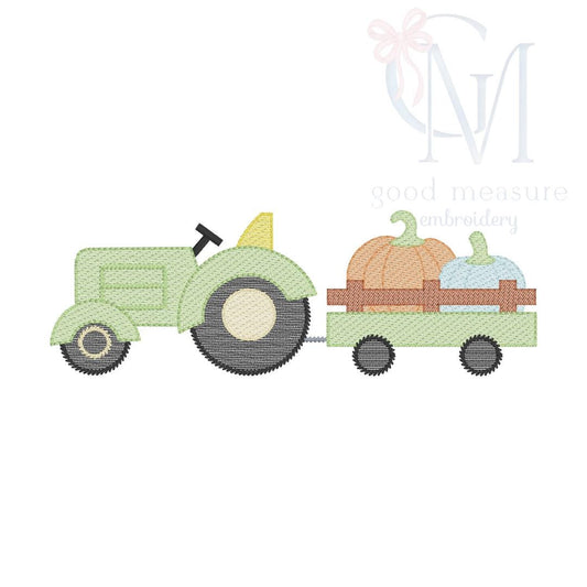 Tractor With Pumpkin Trailer Embroidery Design