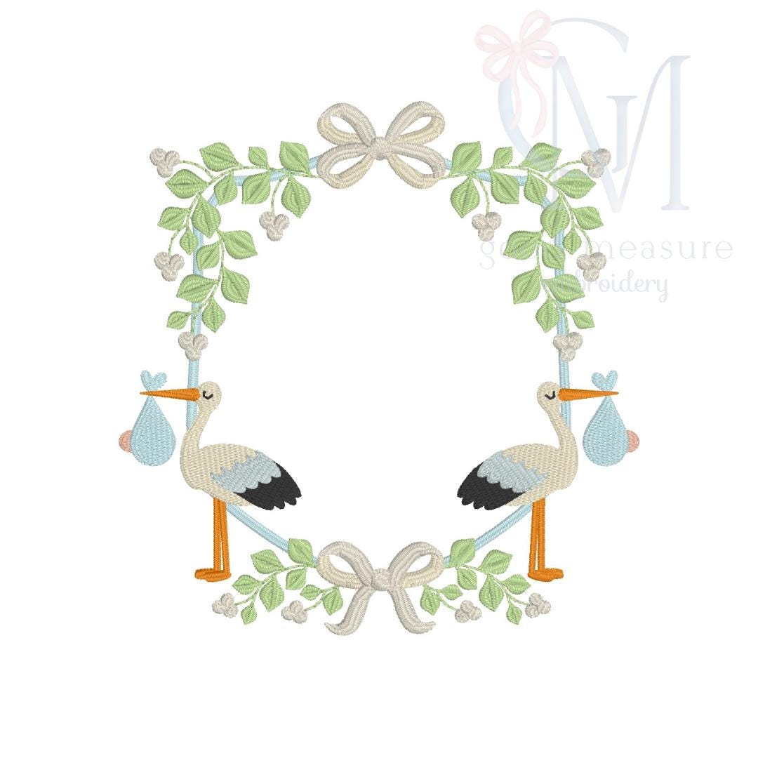 Double Stork Ivy Crest Embroidery Design