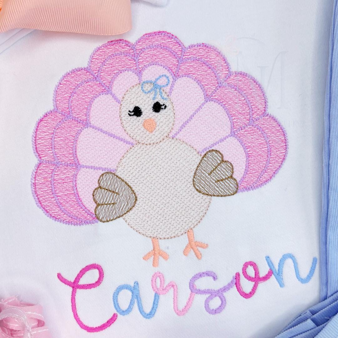 Sketch Girly Turkey Embroidery Design