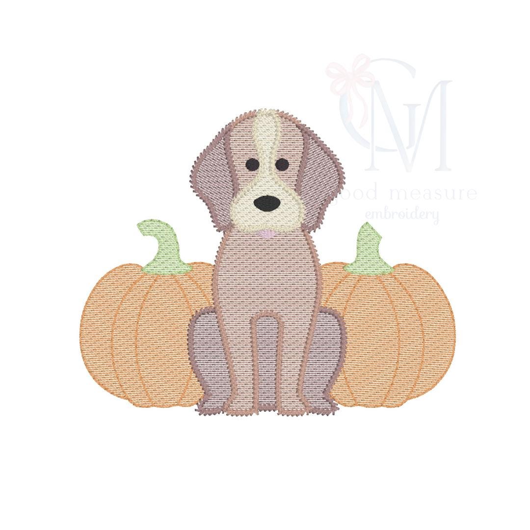 Sketch Pup with Pumpkins Embroidery Design