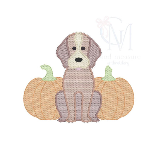 Sketch Pup with Pumpkins Embroidery Design