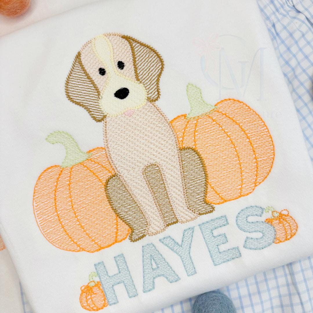 Sketch Pup with Pumpkins Embroidery Design