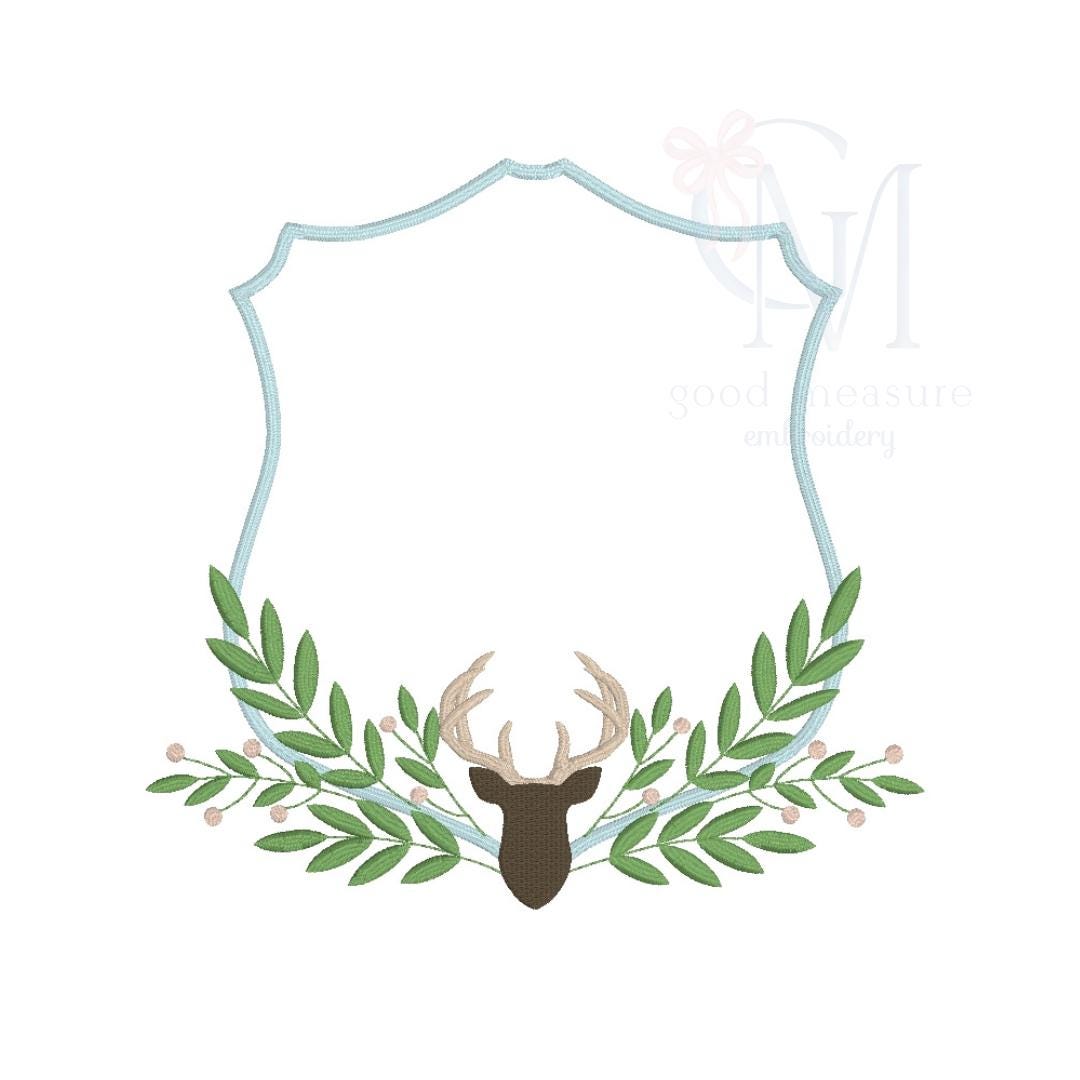 Deer and Branches Crest Embroidery Design