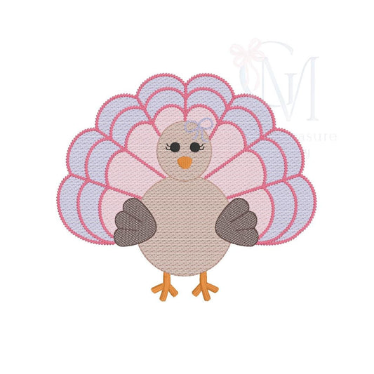 Sketch Girly Turkey Embroidery Design