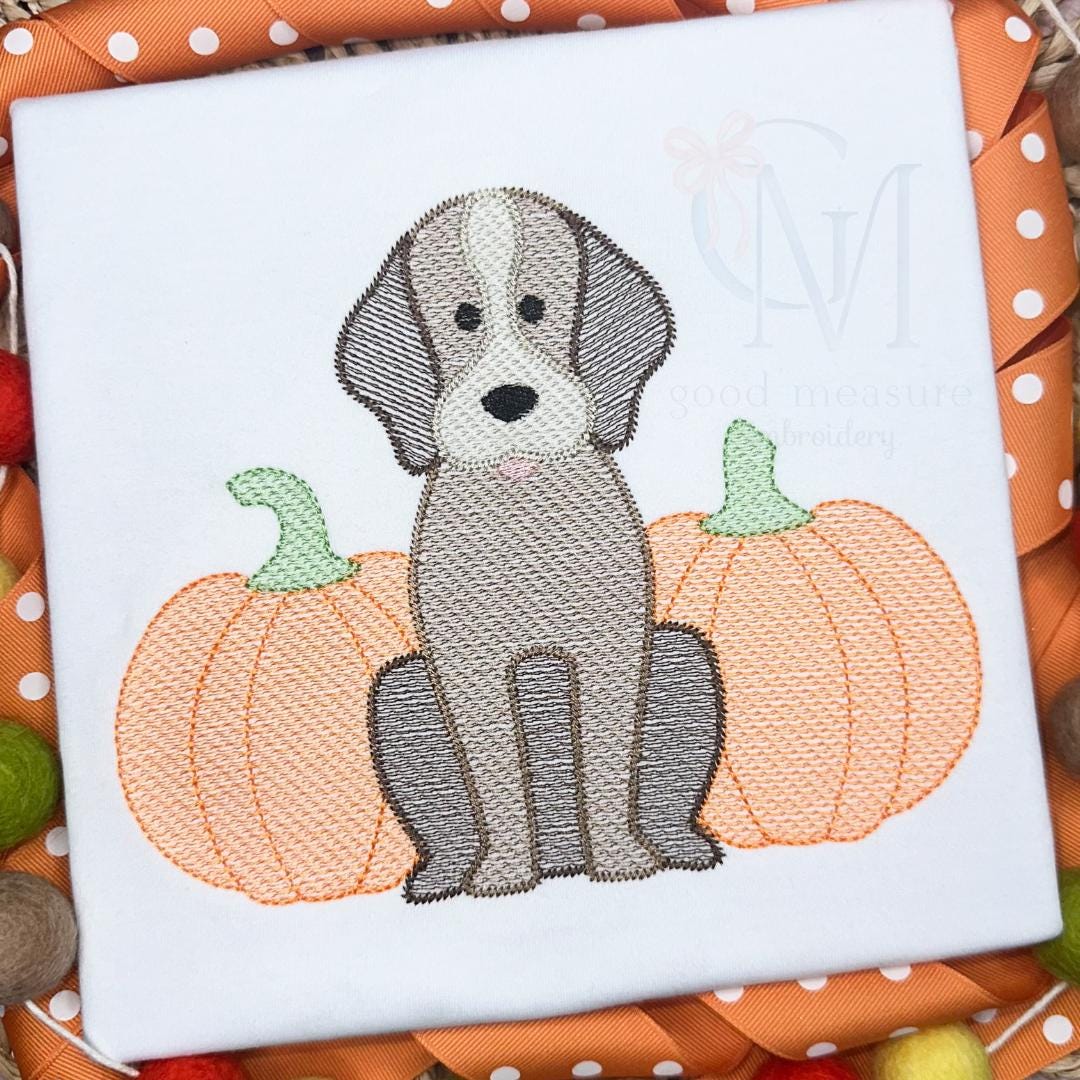 Sketch Pup with Pumpkins Embroidery Design