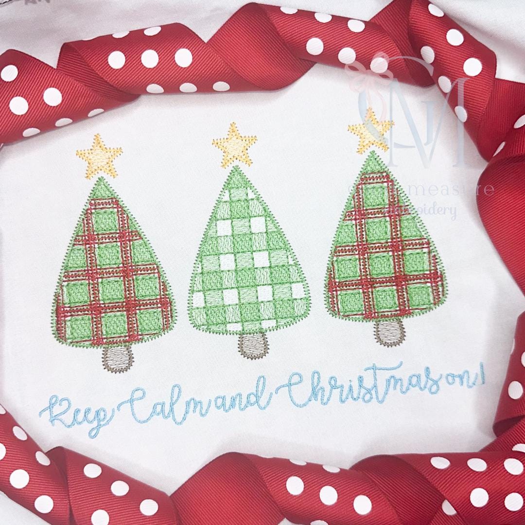 Gingham Plaid Christmas Trees Embroidery Design