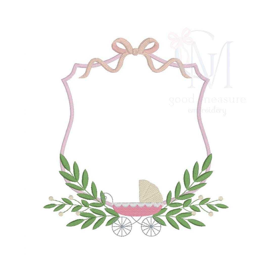 Bow Carriage and Branches Crest Embroidery Design