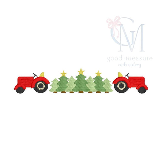 Tractor and Christmas Trees Embroidery Design