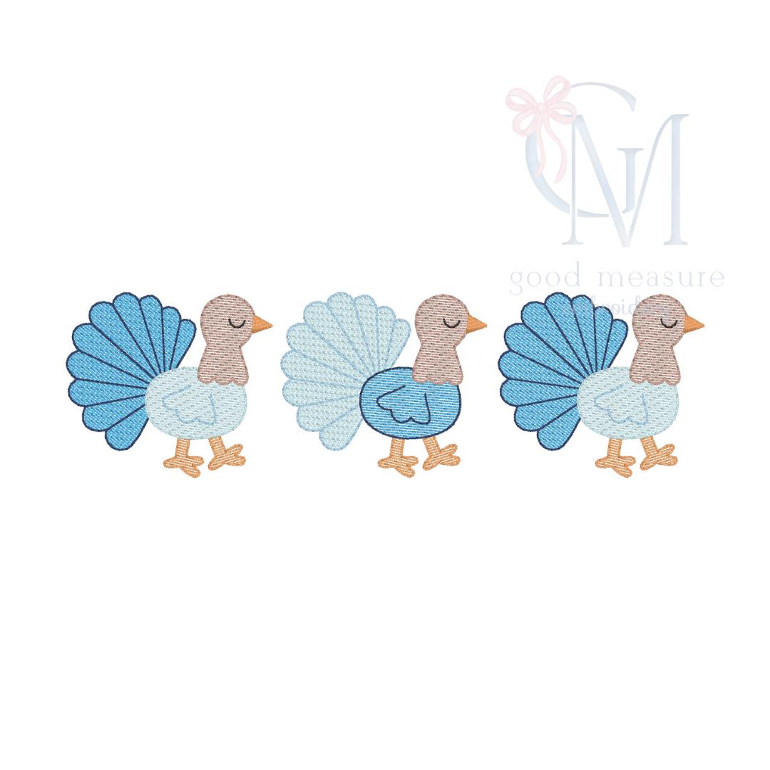 Trotting Turkeys Embroidery Design