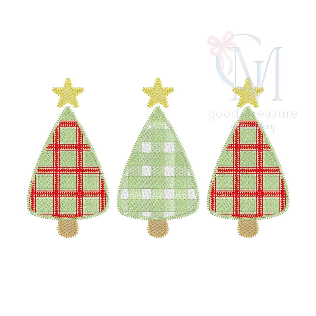 Gingham Plaid Christmas Trees Embroidery Design